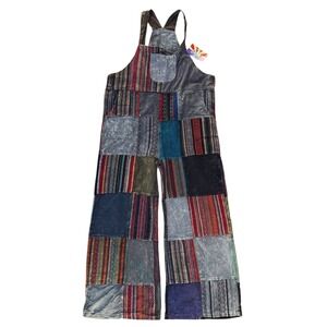 Jayli Vintage Bohemian Patchwork Wide Leg Overalls Boho Festival Hippie NWT New